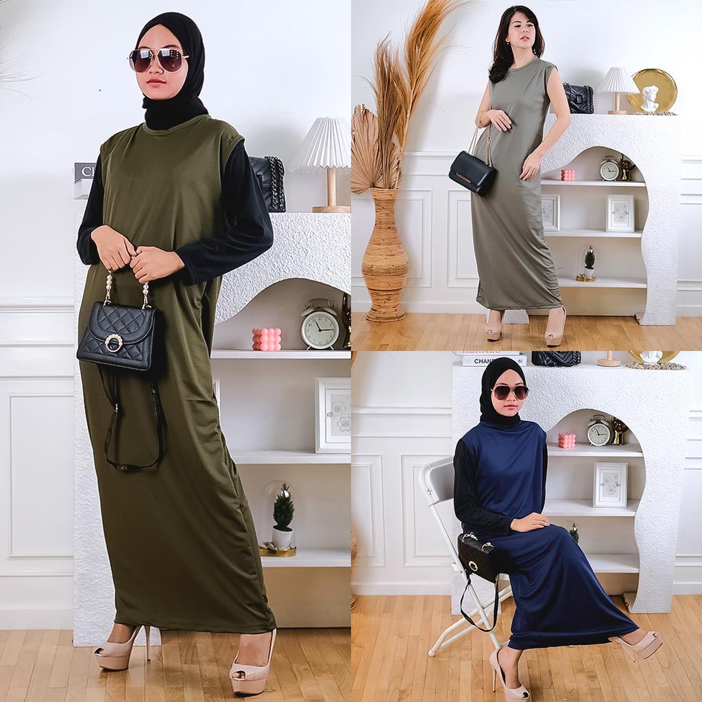 YA 857 - Inner Span Inspan Long Dress Kutung Jersey Bahan Stretch M L XL XXL XXXL Jumbo