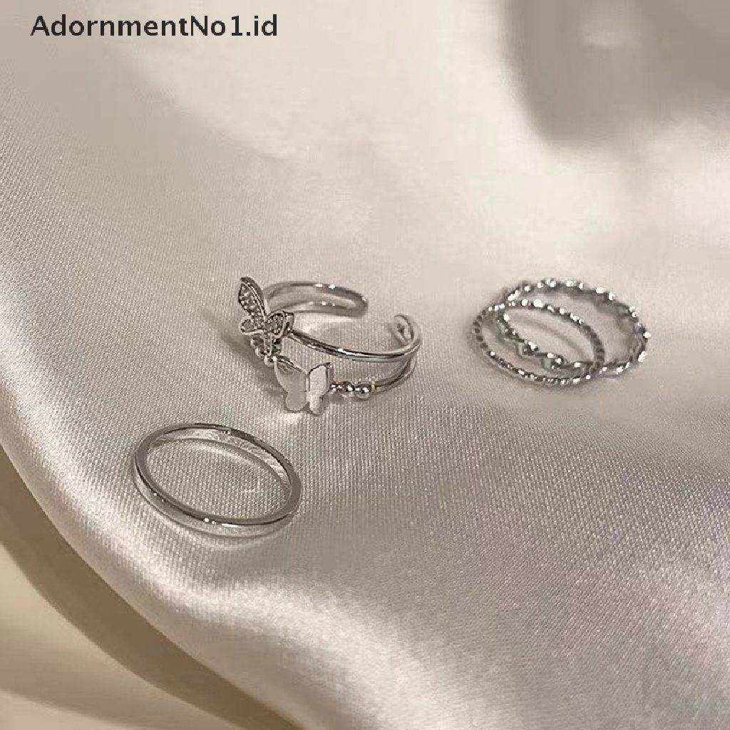 [AdornmentNo1] 3 Pcs/4 Pcs Hip Hop Punk Terbuka Dapat Disesuaikan Cincin Set Wanita Cincin Kupu-Kupu Logam Jari Cincin [ID]