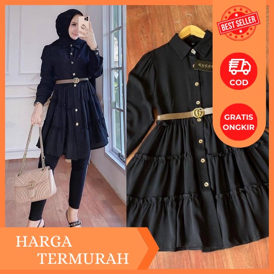 Tunik Dress Wanita Dewasa Lengan Panjang Warna Putih Cantik Terbaru 2022 Baju Atasan Tunik Modern Ca