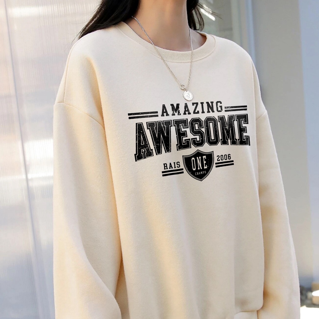 Sweater Oversize Awesome - Korean Style Sweatshirt Wanita Dan Pria