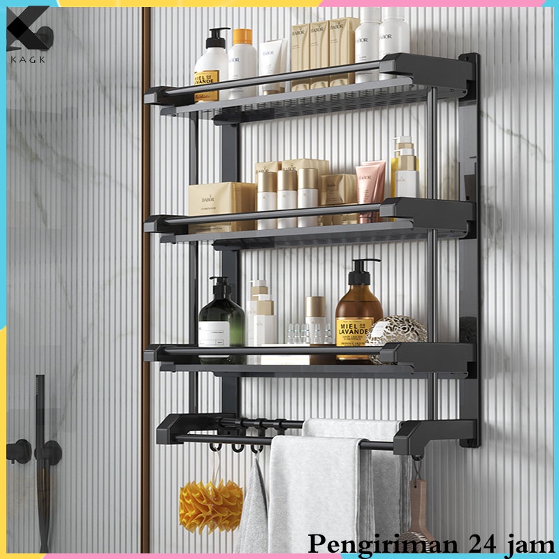 KAGK Rak Kamar Mandi 1-3lapisan 40-60cm Stainless steel Dipasang tanpa harus dilubangin dibagian Dinding Rak Bumbu Dapur Stainless Steel