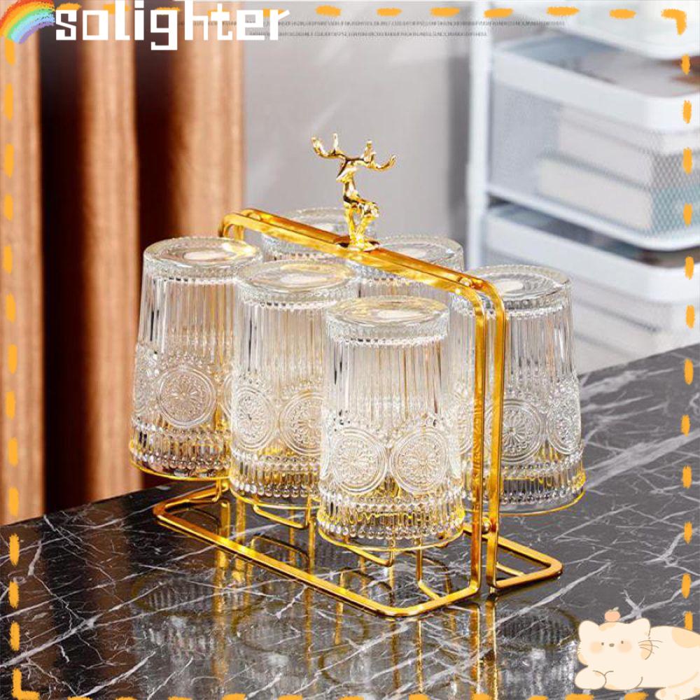 Rak Cangkir SOLIGHTER 6kait Otomatis Drainboard Dapur Organize Coffee Mug Metal Mug Cups Stand