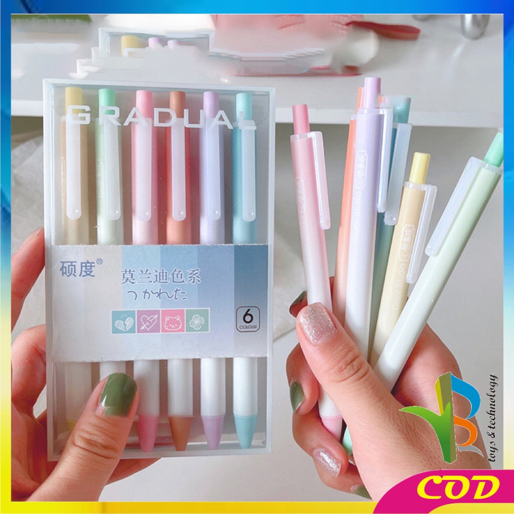 RB-A48 Pulpen Gel Mekanik 6IN1 Motif Polos Warna Pastel Gaya Korea / Alat Tulis Pena Cair 0.5mm / Pena Rainbow Perlengkapan Sekolah Import