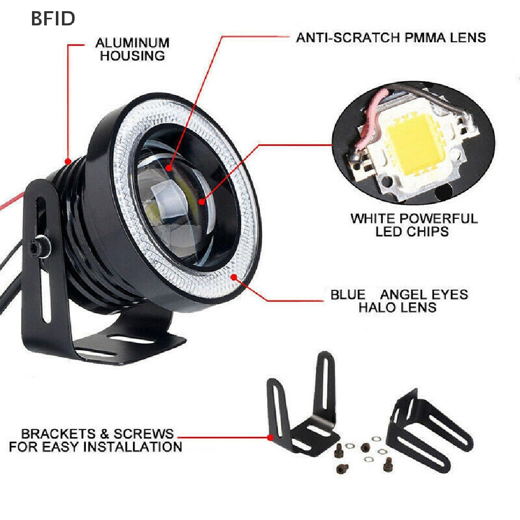 [BFID] 2.5 ''15W Mobil Putih COB LED Proyektor Angel Eyes Cincin Biru DRL Fog Light Lamp [ID]