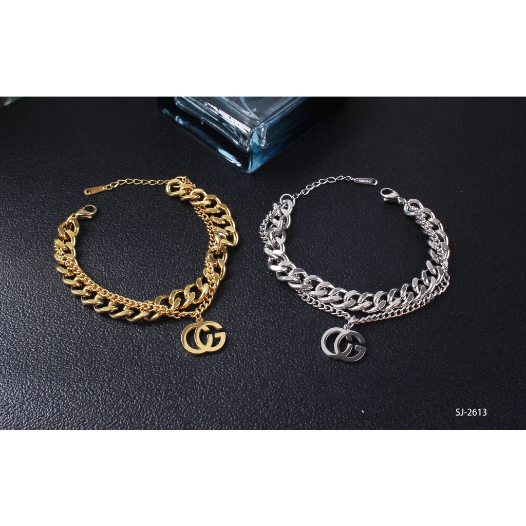 Gelang Titanium 2Rantai Perhiasan Wanita Jewelry 2613