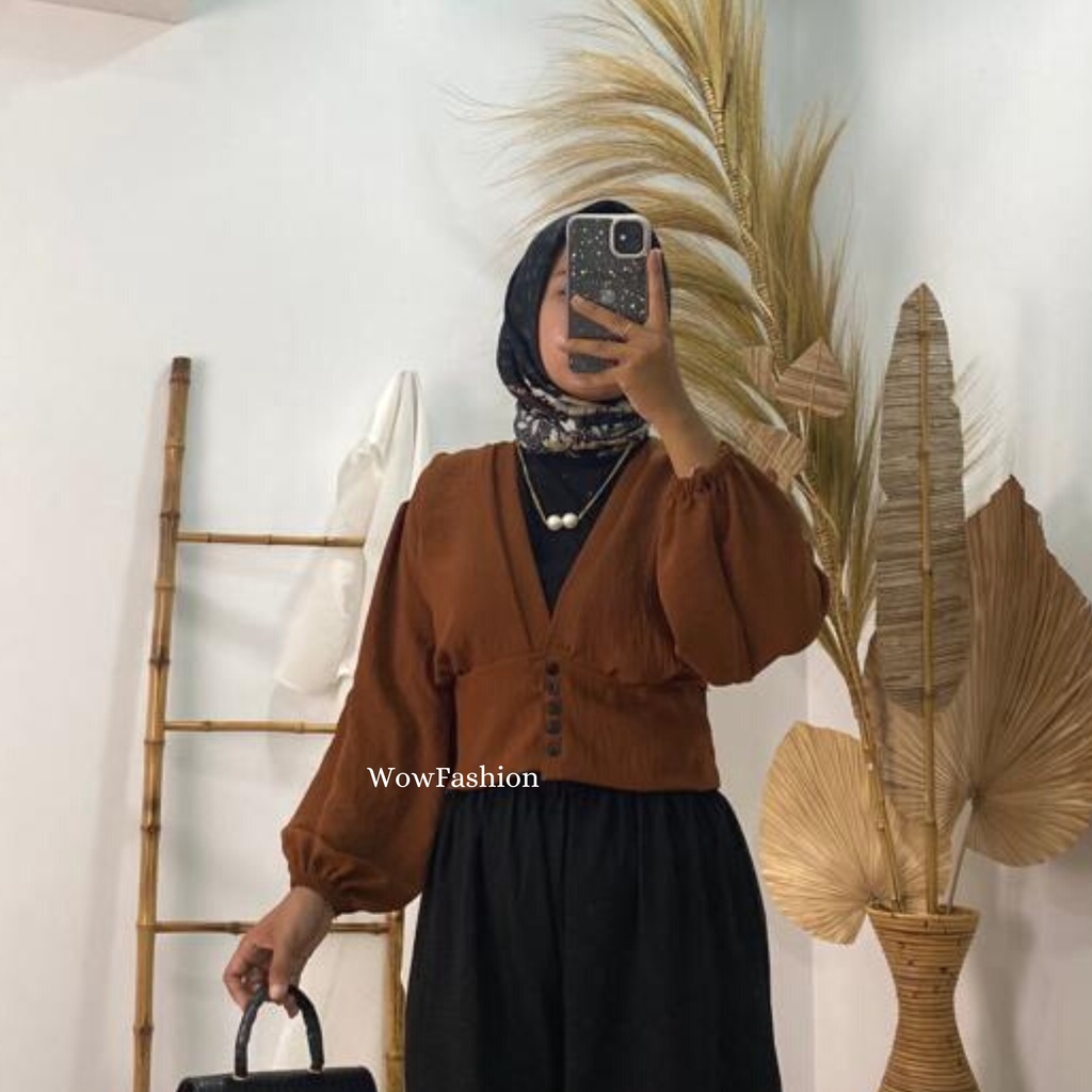 WOW-NB-Nabila Atasan Kancing //Atasan Crinkle Airflow//Blouse Wanita//Atasan Crop