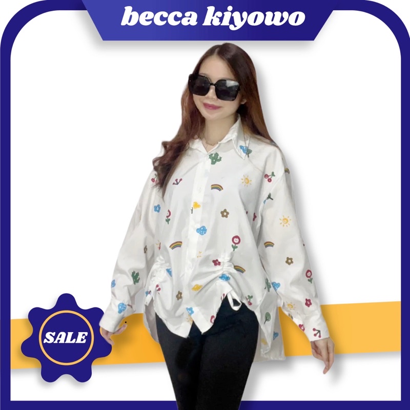 RD FASHION - Becca Kiyowo Ruched Shirt / Kemeja Oversize Serut Depan XXL /  Shirt Oversize / Atasan Wanita - NN