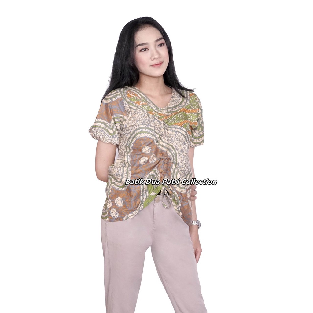 Blouse Batik Atasan Batik Model Serut Depan Lengan Pendek dan 7/8 Batik Dua Putri Collection