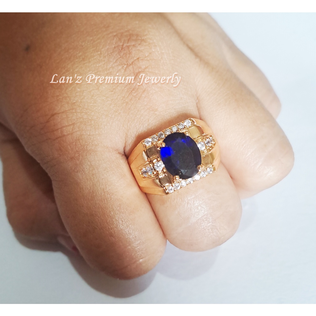 Cincin Pria Berlian Batu Tengah Blue DSS Titanium 22K Emas