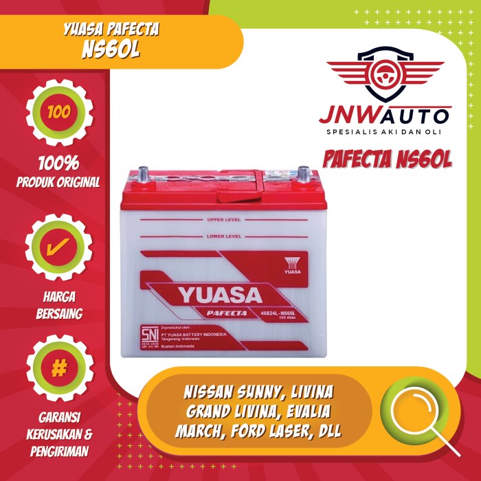 Aki Mobil Yuasa Pafecta NS60L untuk Livina, Grand Livina, Evalia, City