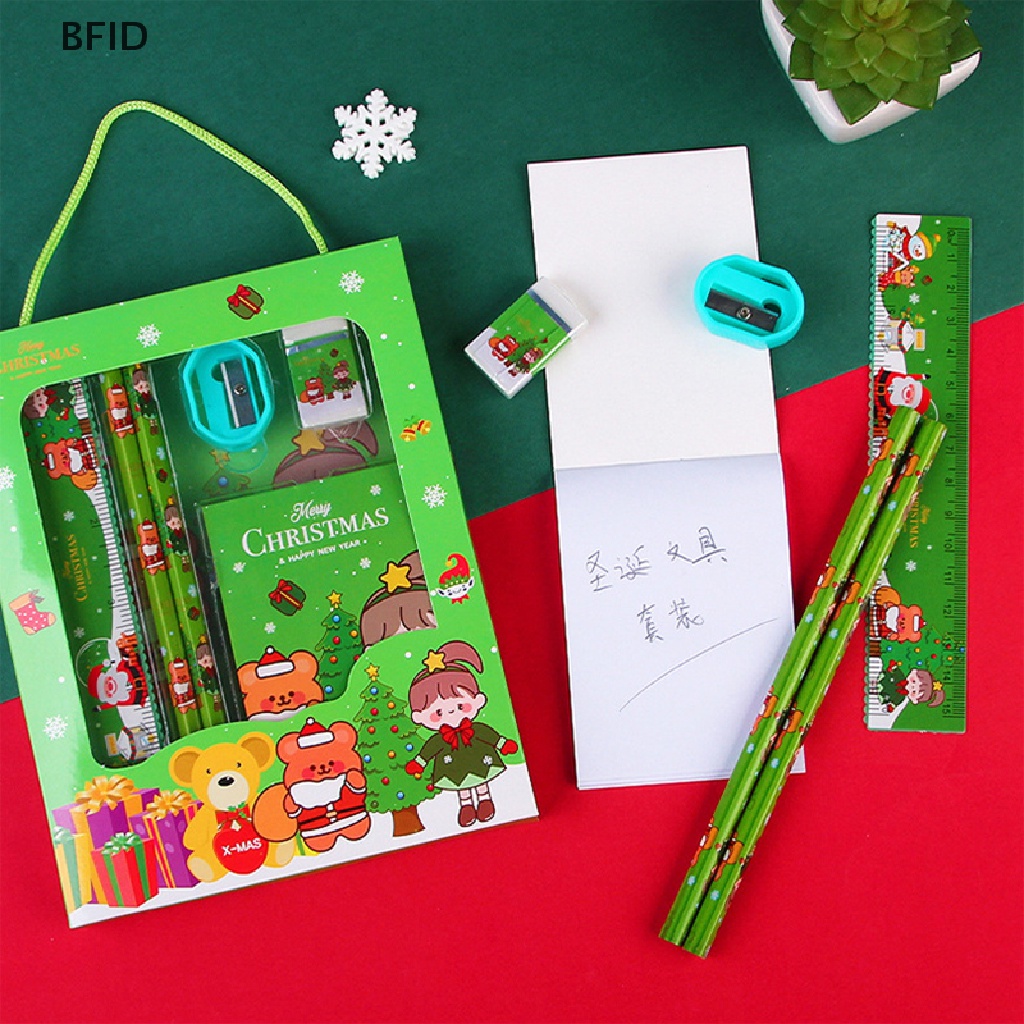 [BFID] 6pcs/set Seri Natal Anak Alat Tulis Festival Pensil Dengan Penggaris Karet Dan Pengasah Pensil Hadiah Natal Alat Tulis Belajar Perlengkapan Sekolah [ID]