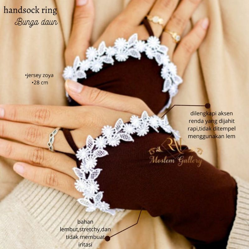 HANDSOCK CINCIN RENDA BUNGA DAUN (renda putih)