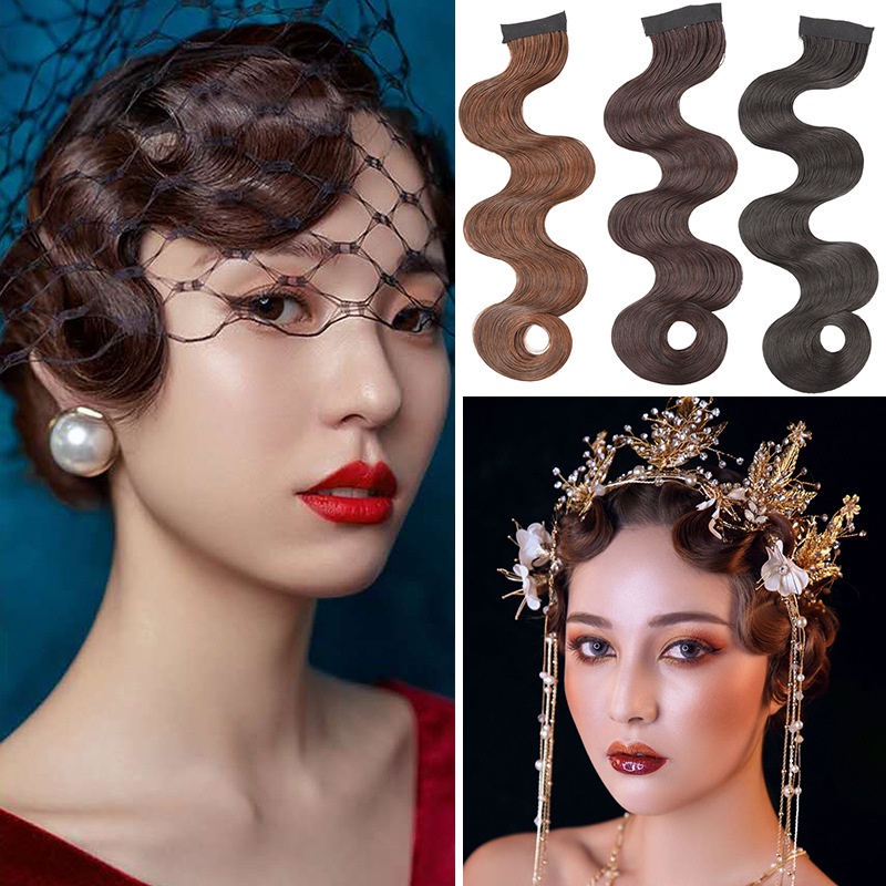 [COD Tangding] Vintage Rambut Poni Bergelombang Wig Wanita Perempuan Retro Cheongsam Hiasan Kepala Rambut Potongan Poni Palsu Aksesoris