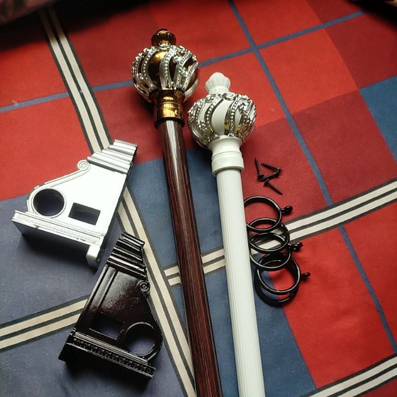 Rel Bulat Double Vitras  gorden fullset PUTIH SUSU DAN COKLAT KAYU 2.5 METER + 5 RING ini