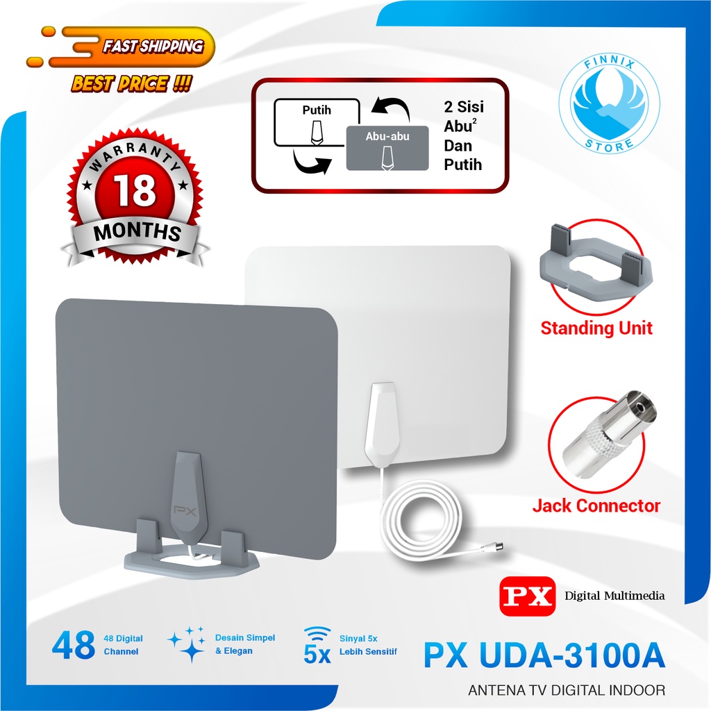 Antena TV Digital Analog Indoor DVBT2 + Booster PX UDA-3100A