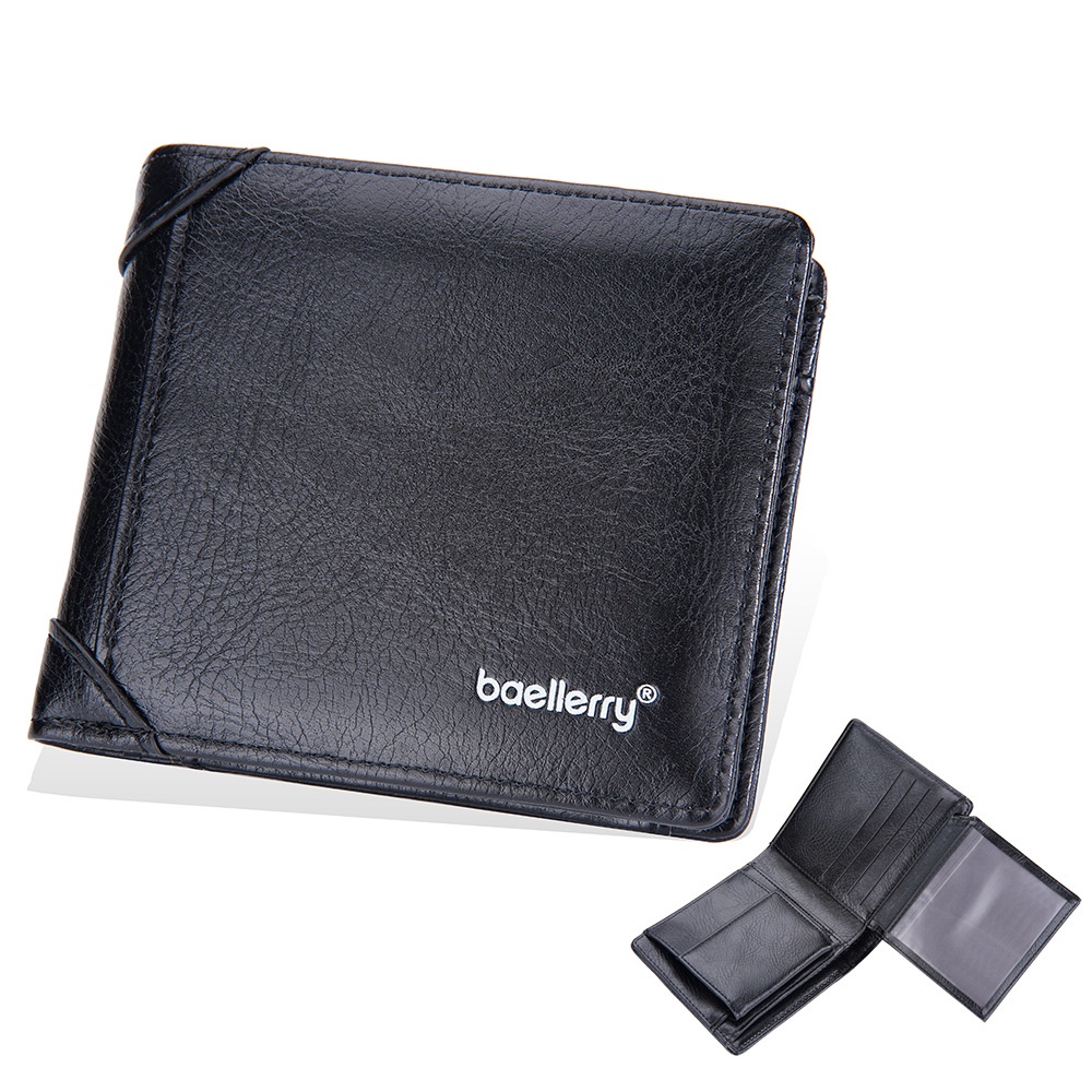 DOMPET LIPAT PRIA BAELLERRY KULIT HITAM ROUTE  SLOT KARTU UANG PENDEK KECIL COWOK KEREN WA630B5 BRANDED MURAH COWOK ELEGAN SIMPLE