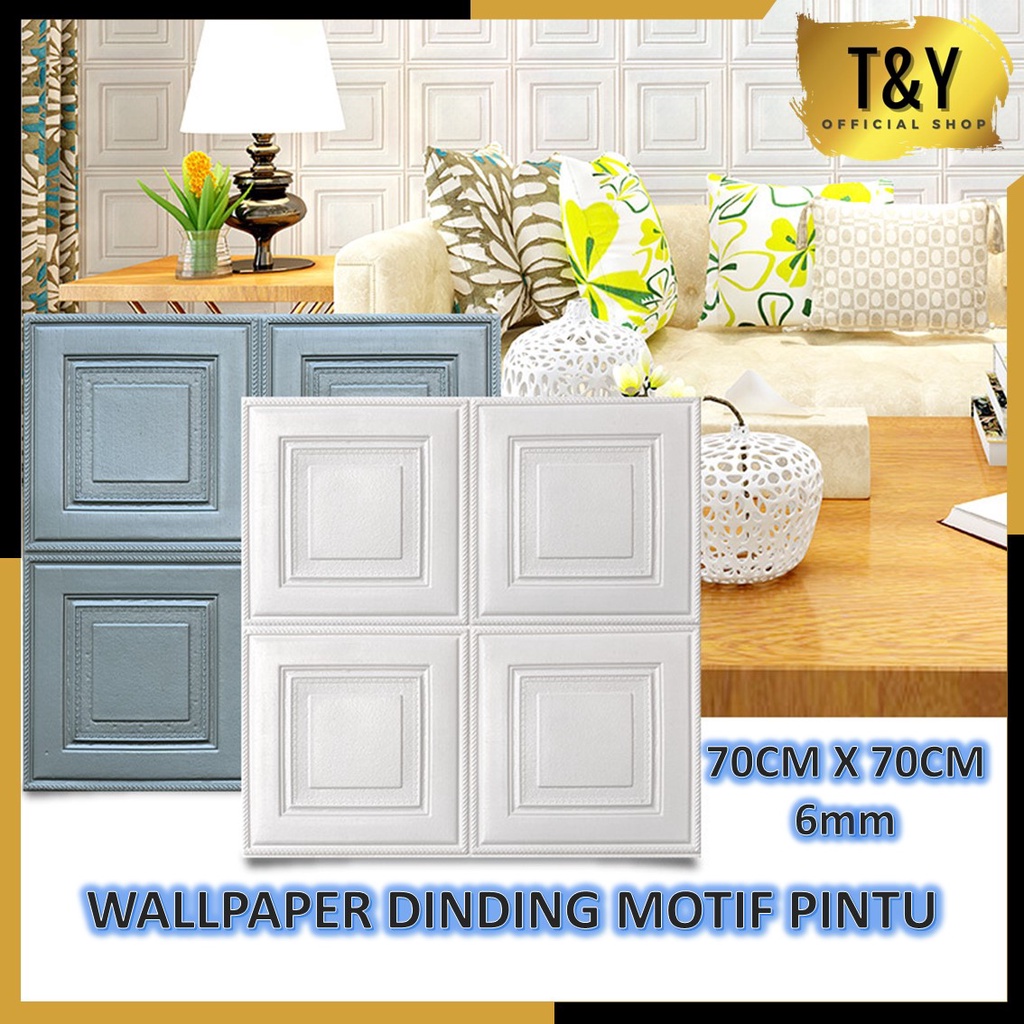 T&amp;Y Wallpaper Dinding 3D Foam Motif Pintu 6mm Sticker Wallborder 3D Motif Kotak Wallfoam waterproof 70cmx70cm Stiker DindingTahan Air Empuk Dekorasi Rumah Murah Import