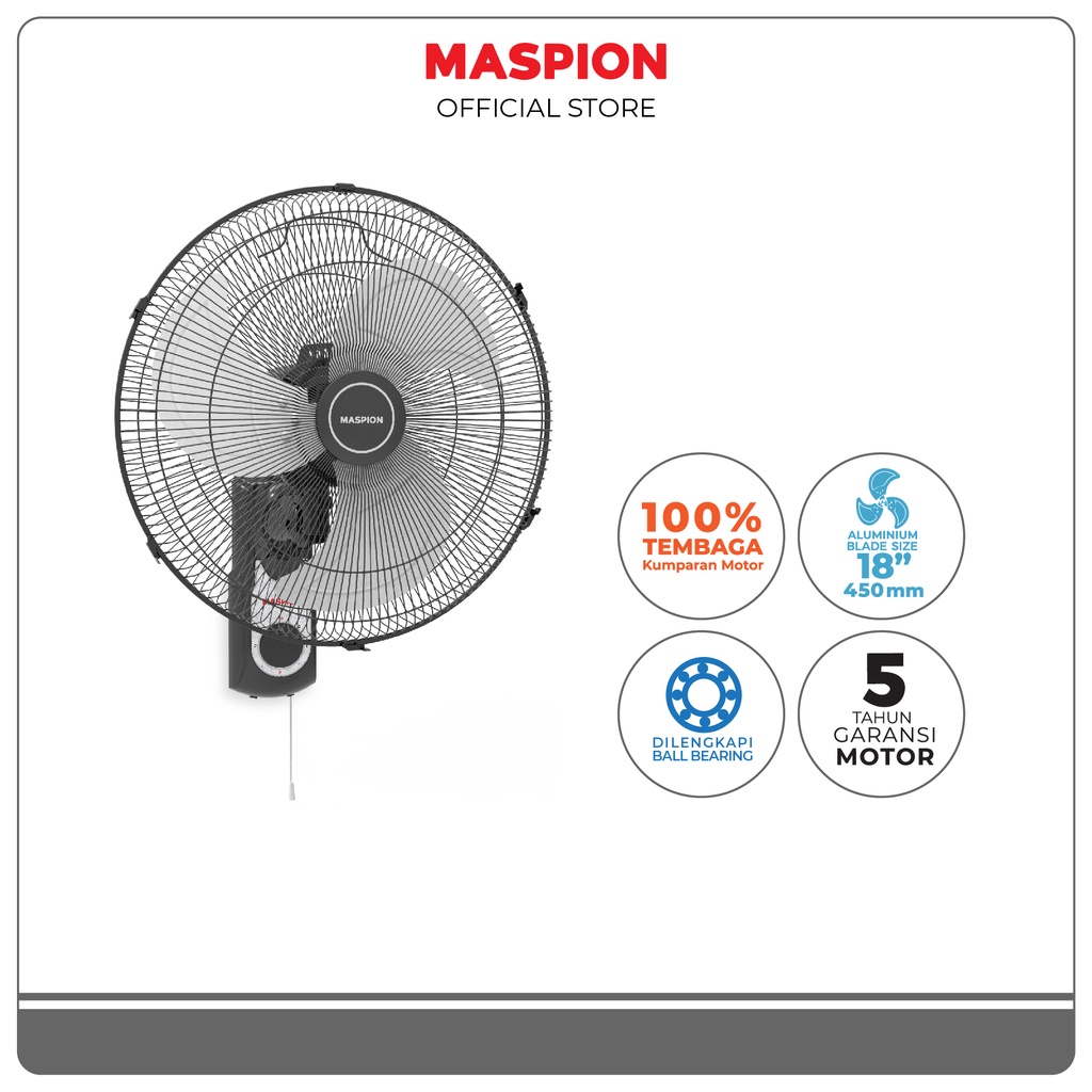 Maspion Power Wall Fan Kipas Angin Dinding 18 Inch PW-1809 W