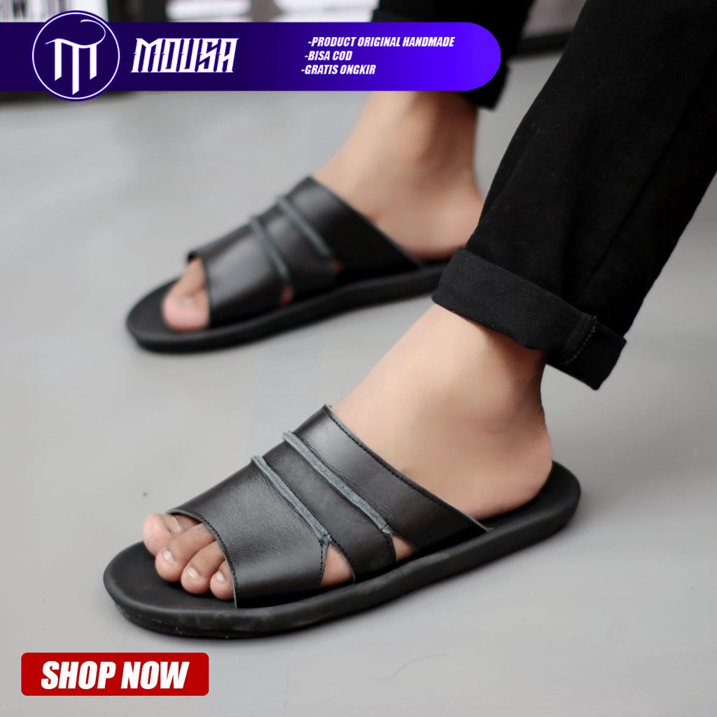 Sandal Slide Pria Kulit Asli Original Mousa Ibra