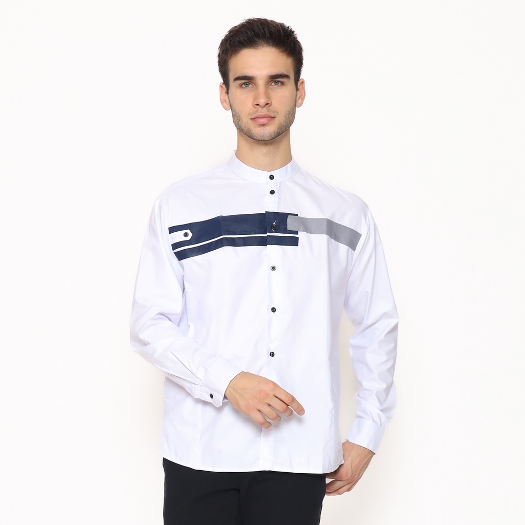 Asakhi - Baju Koko Pria Hadroh Kombinasi Motif Yordan Lengan Panjang Warna Abu M L XL