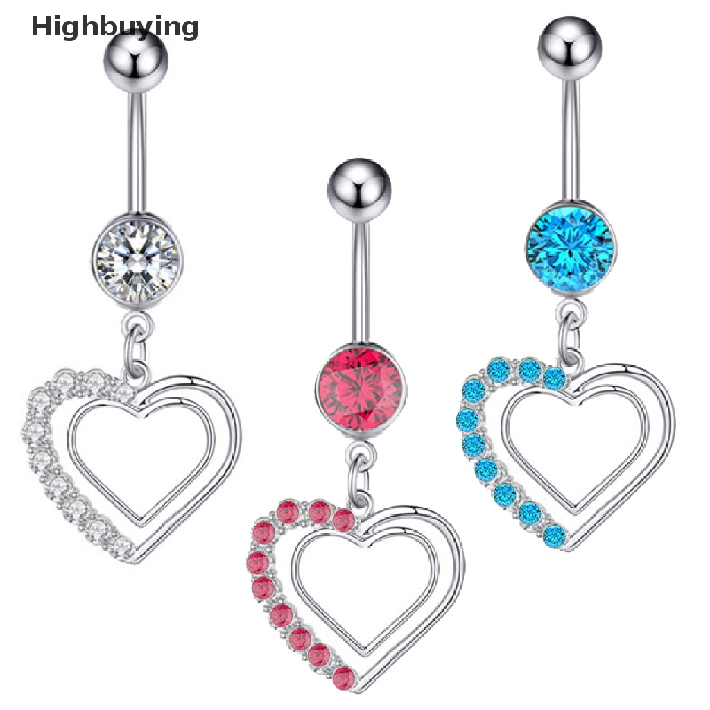 Hbid Baru Menjuntai Perut Kancing Cincin Jantung Perut Cincin Perhiasan Panjang Menjuntai Bar Belly Ring Shinyny Kristal Stainless Steel Perut Tubuh Perhiasan Glory