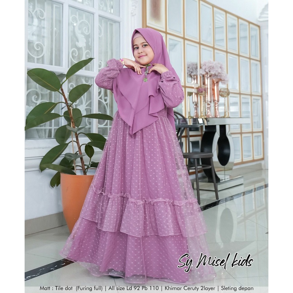 GAMIS SYARI ANAK MISEL MOTIF POLKADOT SET KHIMAR