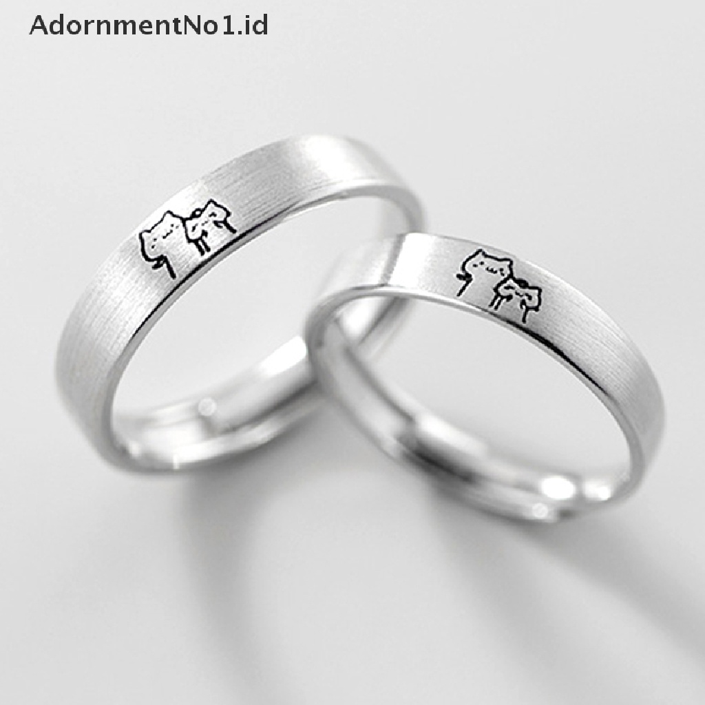 [AdornmentNo1] Kitten Couple Rings Cute Sliver Open Ring Untuk Wanita Pria Cincin Jari Yang Dapat Disesuaikan Kekasih Romantis Hadiah Perhiasan Anniversary [ID]