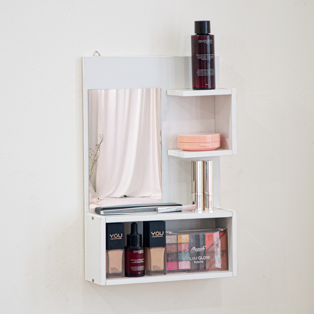 Rak Kosmetik Cermin Rias Gantung Dinding Tempat Penyimpanan Alat Make Up MDF