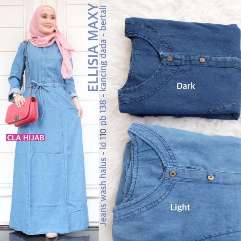 Dress Jeans Wanita Busui Friendly Elysia Maxy | Fashion Muslim Kekinian | Gamis Lepis Terbaru