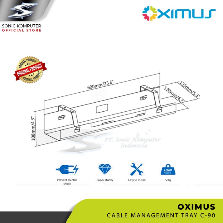 Underdesk Cable Management Tray Large Storage Capacity Oximus C90