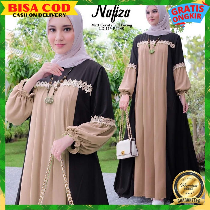 Madeena Dress Gamis Polos Wanita Dewasa Ukuran All Size Ld 120 Cm Bahan Rayon Crinkle Airflow Adem N