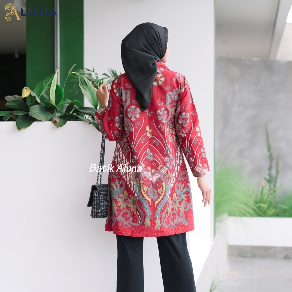 Batik Wanita Tunik Lengan Panjang Katun Lapis Trikot Premium Modern Original Kancing Resleting Belakang Batik Kerja Kantor Kondangan Size M L XL XXL 068