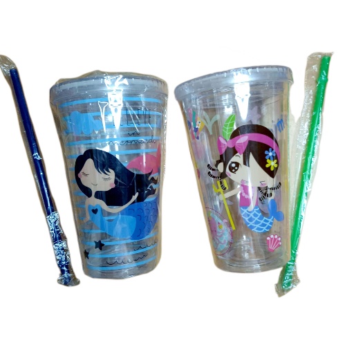 Gelas Tumblr Aesthetic Plastik Transparan dengan Straw dan Tutup Botol Minum