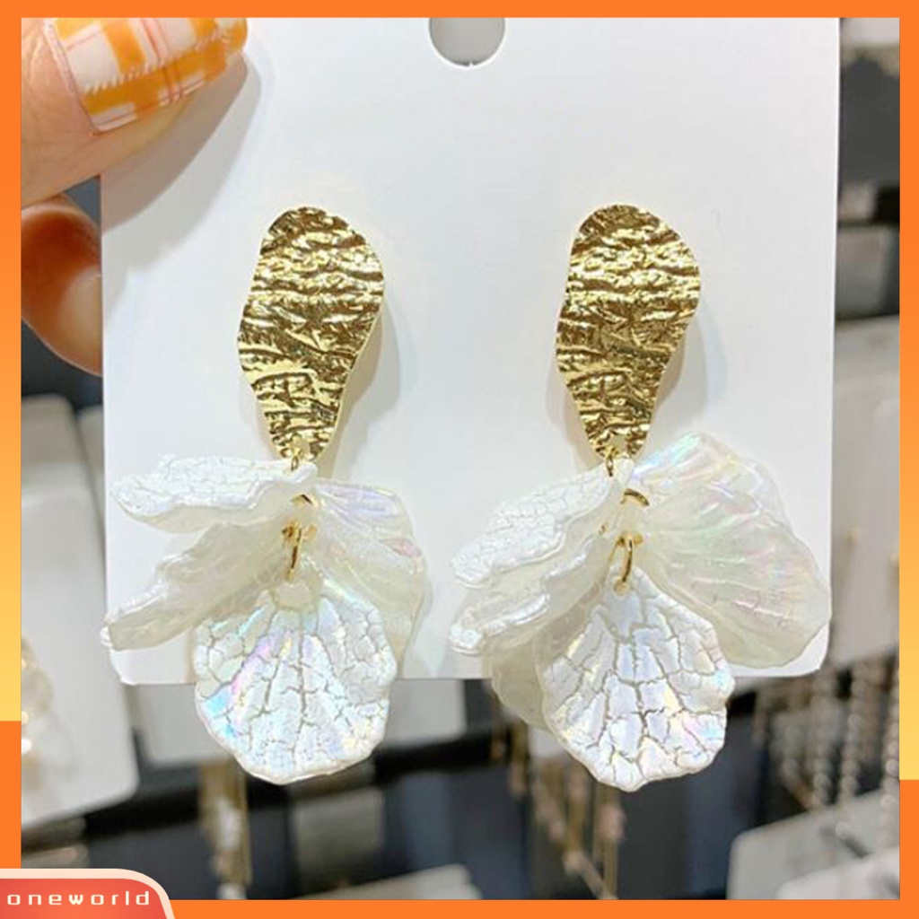 [ONE] 1pasang Drop Earrings Kelopak Bunga Liontin Berlebihan Electroplating Kresek Shell High Gloss Berdandan Fashion Item Trendi Wanita Menjuntai Anting Perlengkapan Kostum