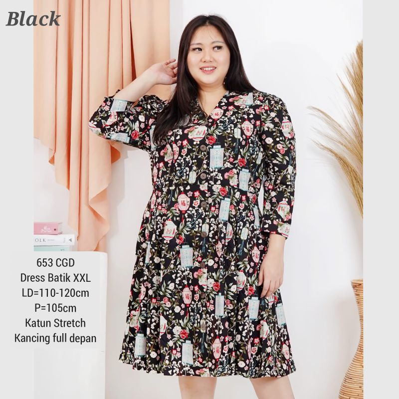 BIGSIZE DRESS BATIK ARUNA MODERN XXL BAJU KERJA 653 TERUSAN WANITA KANTOR BUSUI JUMBO FASHION MURAH katun stretch melar