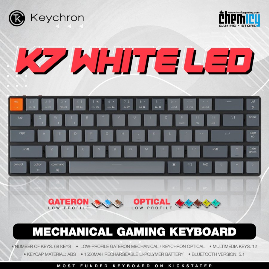 Keychron K7 White LED Hotswap Mechanical Gaming Keyboard