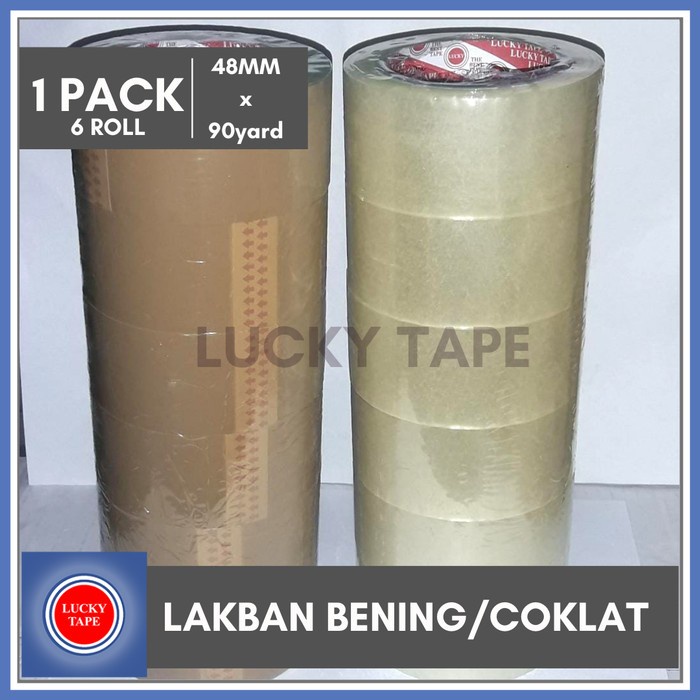 

Selotip Lakban Bening Coklat Lucky Tape 2" 48Mm 90 Yard Bukan Daimaru 1 Slop