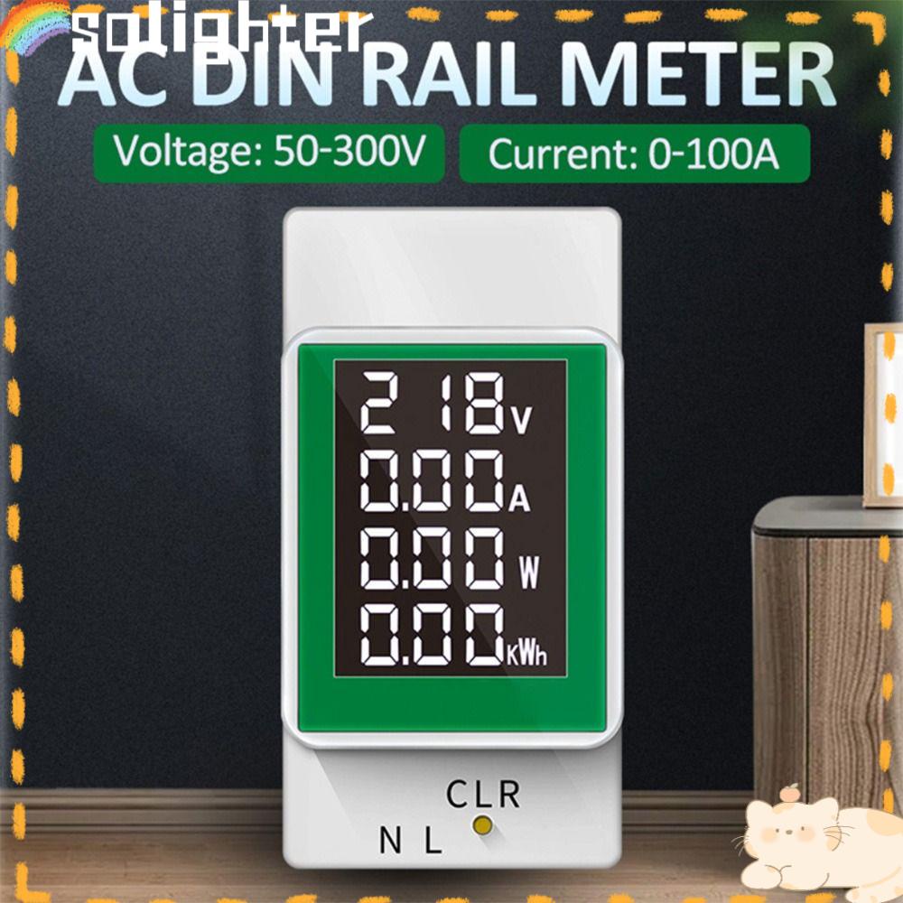 Solighter Din Rail Wattmeter Tester Volt Amp Power Factor Time Energy Voltage Current Monitor Ammeter