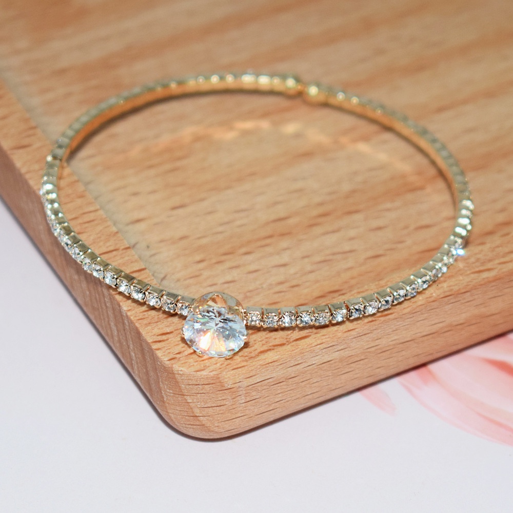 Bridal Single Drain Diamond, Full Diamond Winding Open Bracelet, Gelang Kristal Ladies