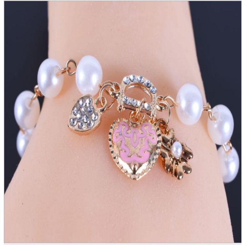 Bundara.id Acc-047 Aksesoris cantik Gelang mutiara love permata D