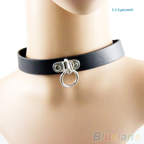 Ls Gothic Punk Lingkaran Choker Collar Necklace Cincin Leher Rantai Pendek Kulit Imitasi