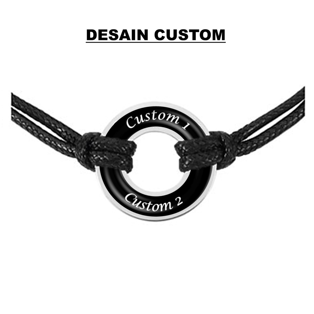 GELANG CUSTOM NAMA TULISAN PASANGAN COUPLE PERSAHABATAN RING PLAT CINCIN STAINLESS STEEL TALI KULIT KEPANG KOREA WARNA