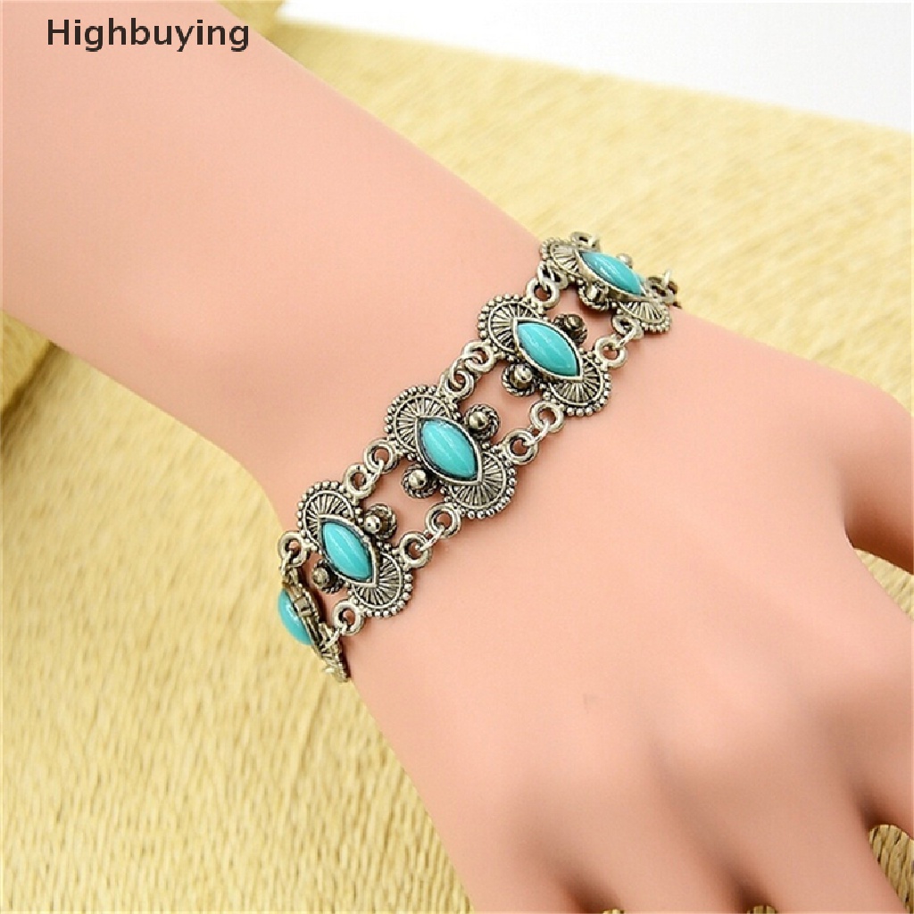 Hbid Sexy Bohemian Fashion Wanita Perak Turquoise Bangle Gelang Pergelangan Tangan Band Perhiasan Glory