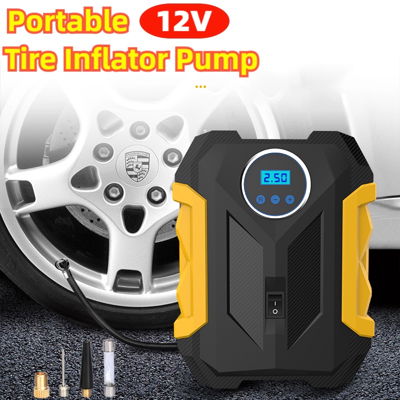 12V Pompa Ban Mobil Truk Motor Elektrik Cek Tekanan Angin Digital Pump Elektrik LCD Display Portable Inflator Air Pompa Kompresor