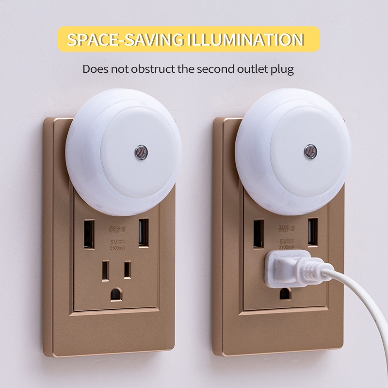 Us/eu Plug Round Light-sensitive Small Night Light/Saklar Otomatis Portabel Lampu Dinding Sangat Terang/Lampu Baca Darurat Asrama Rumah