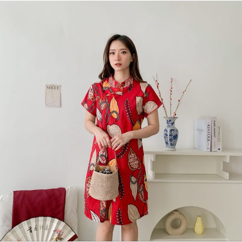 dress batik cheongsam jumbo/dress batik jumbo/dress cheongsam jumbo/baju imlek/21034