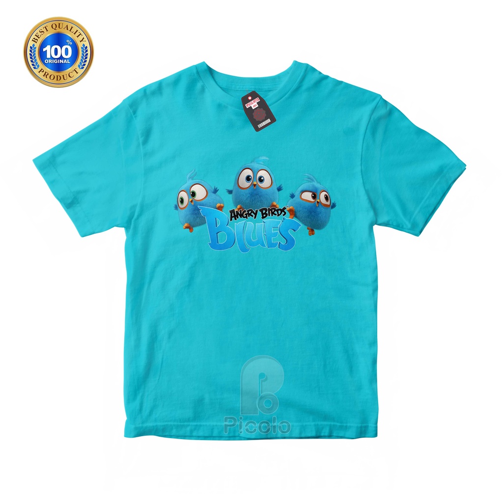 (FREE NAMA) BAJU KAOS ATASAN ANAK MOTIF ANGRY BIRDS BLUES UNISEX Bahan COTTUN