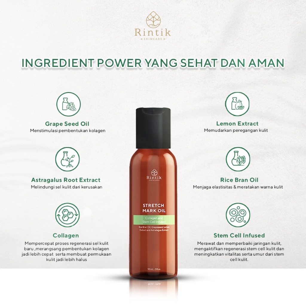 [ FREE GIFT ] Rintik Skincare Stretch Mark Oil - Pudarkan Stretchmark Selulit Bekas Luka mengandung Collagen &amp; Stem Cell Infused Original BPOM