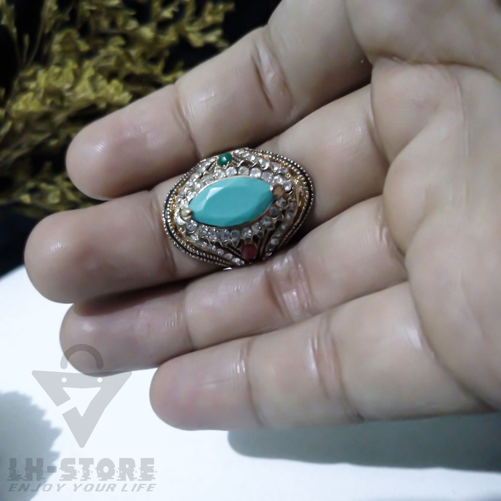 Cincin Sultan Pria Wanita Batu Permata Hijau Arabian Turkish Xuping Berlapis Emas Terbaru Anti Karat