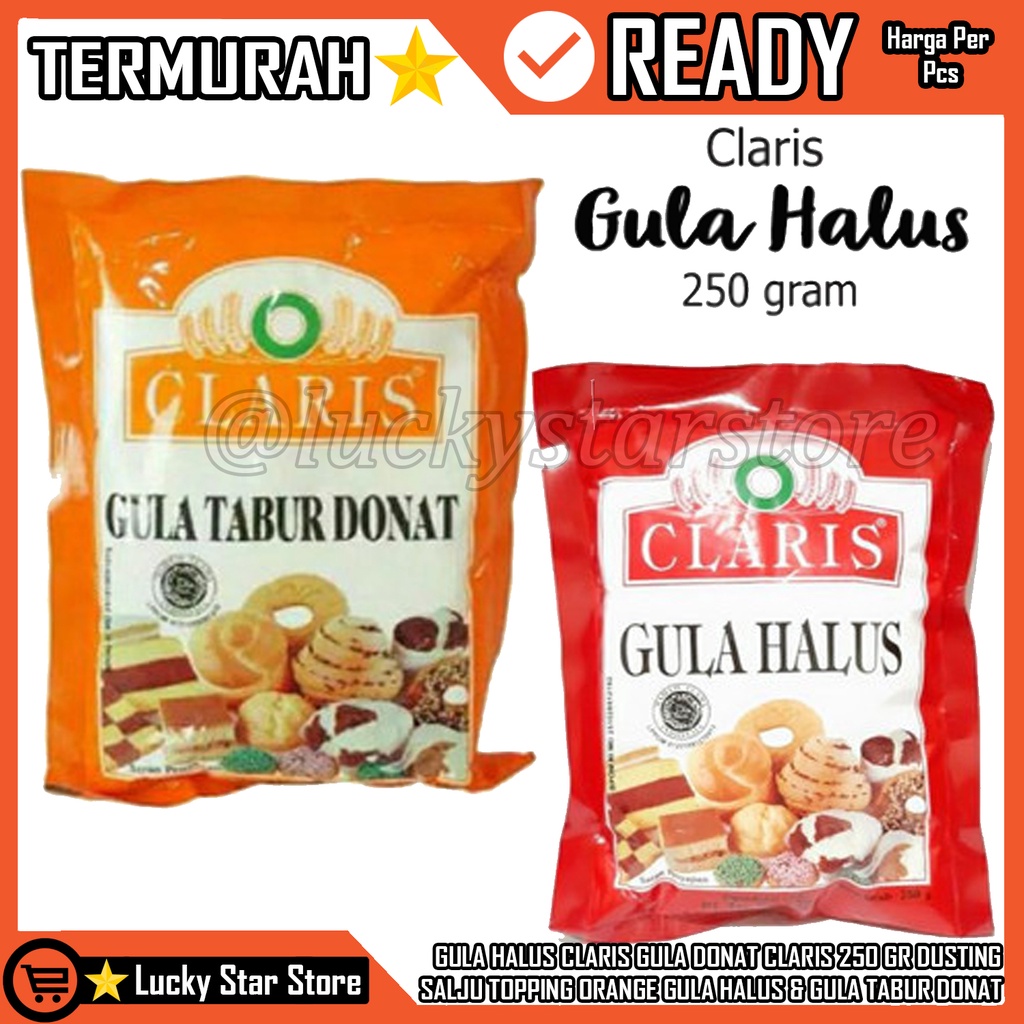 

GULA HALUS CLARIS / GULA DONAT CLARIS GULA DINGIN 250 GR - GULA HALUS CLARIS GULA TABUR Gula tabur donat 250gram / Gula halus claris DUSTING SALJU TOPPING TOPING DONAT ORANGE GULA HALUS & GULA TABUR DONAT CLARIS 250GR